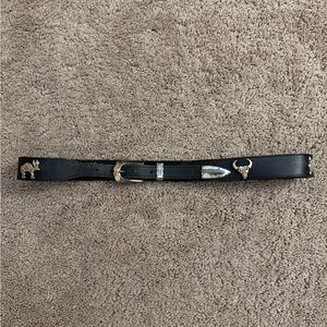 REI Belt Women size S/M Black Leather Southwestern Animal Accents Silver Buckle